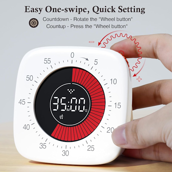 Visuell timer, uppladdningsbar, digital timer med 4 larmlägen, förbättrad 60 minuters tidsinställning (vit)
