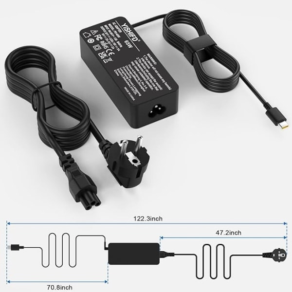 65W USB C Power Laptop-laddare för Lenovo ThinkPad Huawei