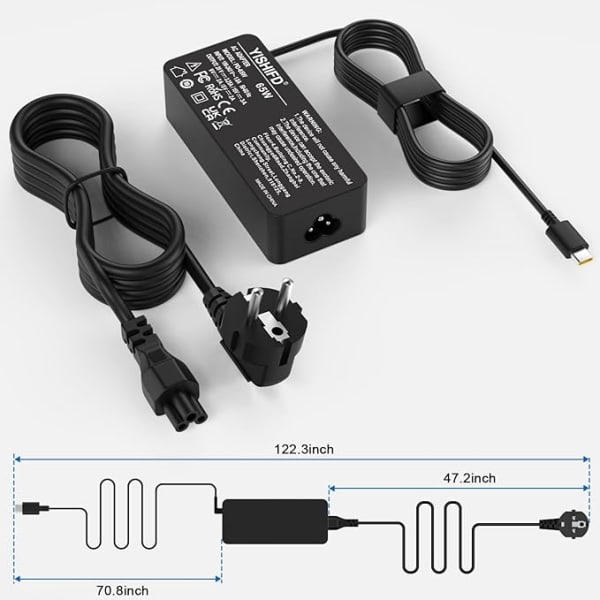65W USB-C Strømadapter for Bærbar PC for Lenovo ThinkPad Huawei
