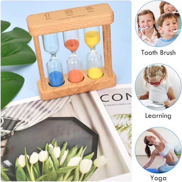 3 färger timglas timer för barn, 1+3+5 minuter mini timglas, kök matlagning timer för klassrum hem kontor dekoration