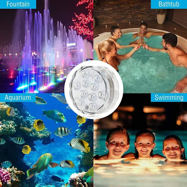2-pakks undervanns LED-lys, vanntette bassenglys med 16 farger, fjernkontrolllys for akvarium, vase, bad
