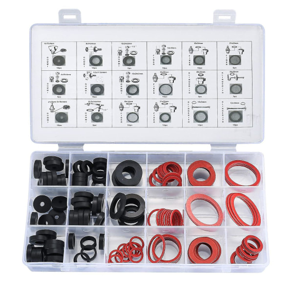 141 stk. Gummi O-ringe, Pakninger, VVS-Tætninger, Have-Slange Pakninger, Silikon Hane Pakninger, Sortiment (FMY)