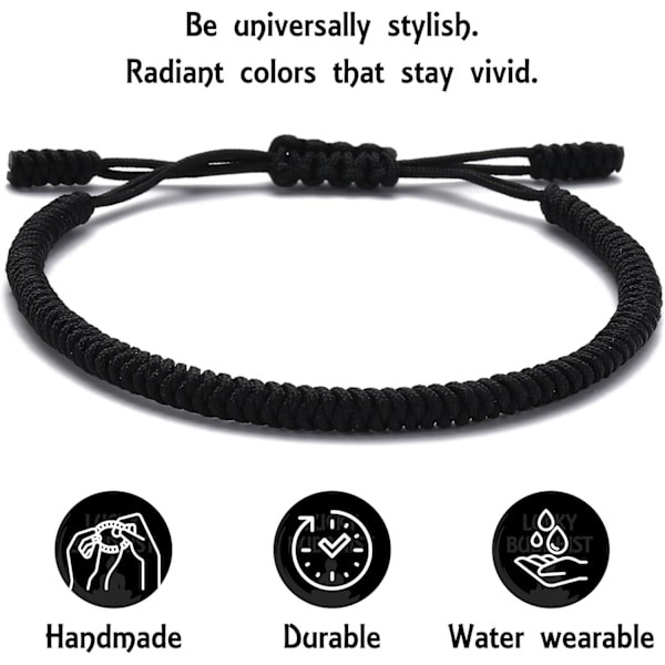 Handgjord tibetansk lyckobringande armband för kvinnor, män, tonåringar, justerbar storlek vänskapspresent handgjord rep flätat chakra armband Black