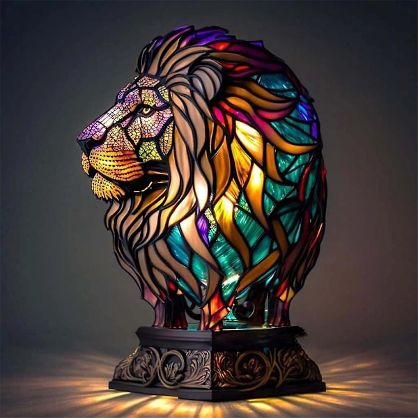 Dyr Bordlampe Farget Glass Farget Nattelykt Retro Skrivebordslamper Julegave 2024 dragon