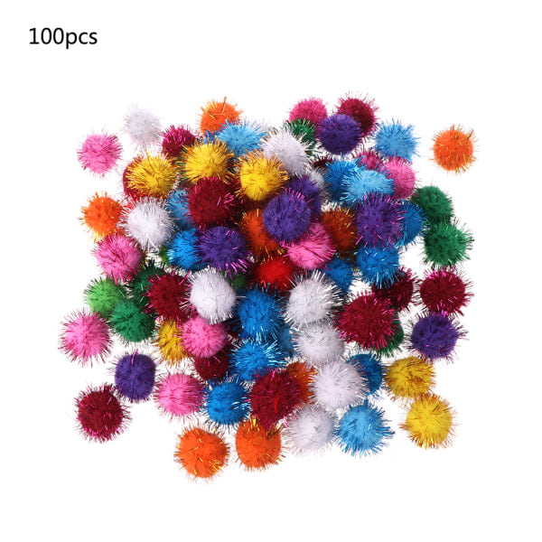 100 stk. 30mm Mini Fluffy Bløde Pom Poms Pompoms Glitterkugle Håndlavet Børnelegetøj DI