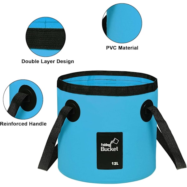 Foldbar Spand - Foldbar Camping Opbevaringsbeholder Sammenklappelig Spand 12L Bærbar Let Spand til Camping Rejser Fiskeri Sejlads og Havearbejde 12l Blue