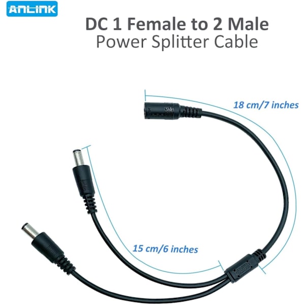 DC-virtajakokaapeli - 2 kpl Musta, 1 naarasliitin 2 urosliittimeen 5,5 mm * 2,1 mm Virtalähdön sovitinkaapeli CCTV-turvakameroille, LED-nauhoille ja muille
