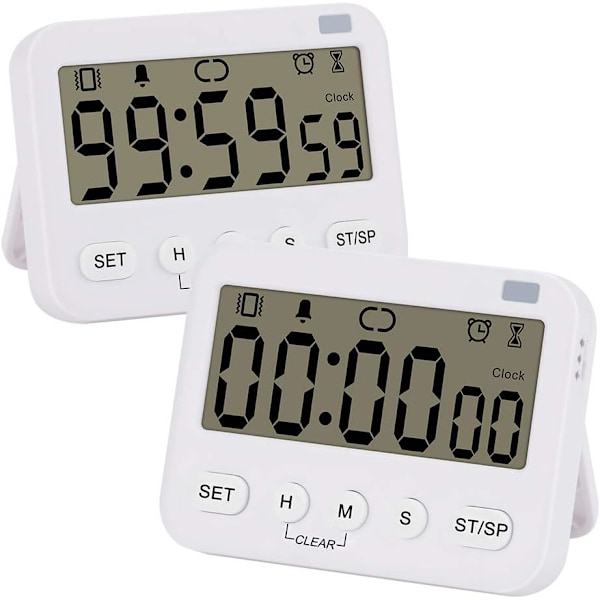 Digital Timerur, Multifunktionel Digital Ur Nedtællingstimer Begivenhedstimer med Alarm, Magnetisk Bagside Storcifret Display Vibration/Lydalarm 2 Pack