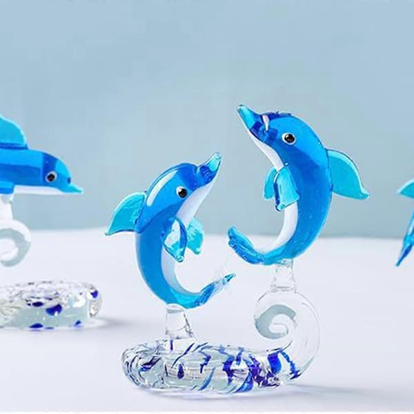 Blå Delfin Miniature Håndblæst Glas Havfisk Figur Dyr Statue Samlerobjekt Dekorationsgaver style3643