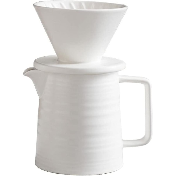 Hæld-over Kaffe Brygger Sæt, Premium Keramisk V60 Drypper Og Dekanter, 1-2 Kopper Hjemmefilter Kaffe Brygger (hvid)