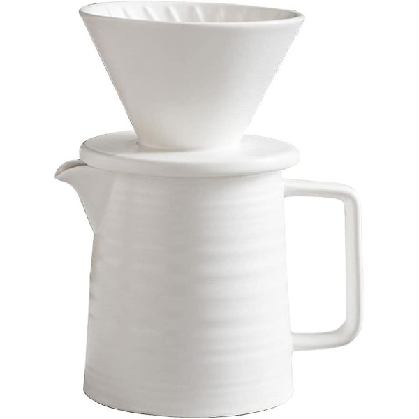 Häll över kaffebryggare Set, Premium Keramisk V60 Dropp & Karaff, 1-2 Koppar Hemfilter Kaffebryggare (vit)