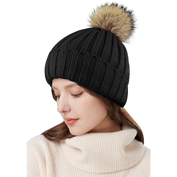 Naisten Beanie-pipoja, Naisten Talvipipoja, Lämpimiä Talvipipoja Naisille Ulkoilmakäyttöön Irrotettavalla Pompomilla