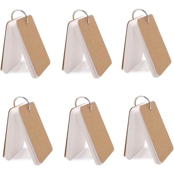 6-pack revideringsflashkort, 300 st vita minikort i blankt kraftpapper, flashkort för studier, indexkort för skolmaterial White