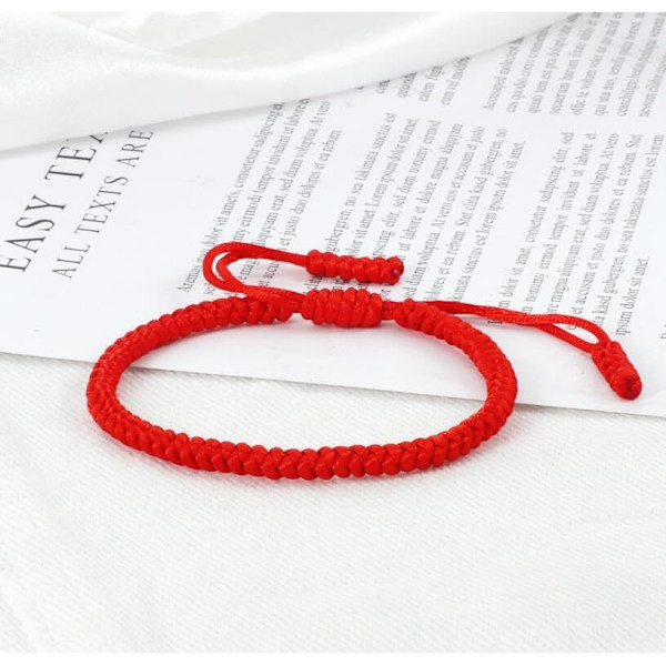 2 stk. Håndlavede Buddhistiske Snorearmbånd, Tibetansk Justerbart Vævet Reb Armbånd, Held & Lykke Håndlavet Justerbart Venskab Red