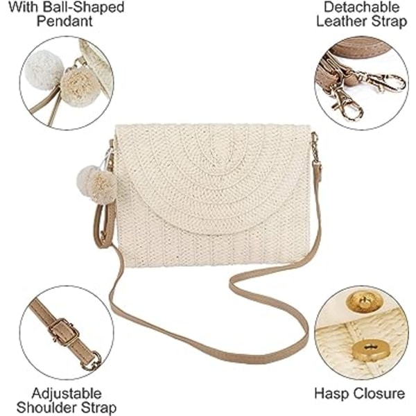 Halmkoppling Väska, Bröllop Kväll Koppling Väska Dam Halm Handväska Platt Kuvert Vävd Sommar Strandväska, Boho Väska Plånbok, Elegant Fest Kuvert Axelväska