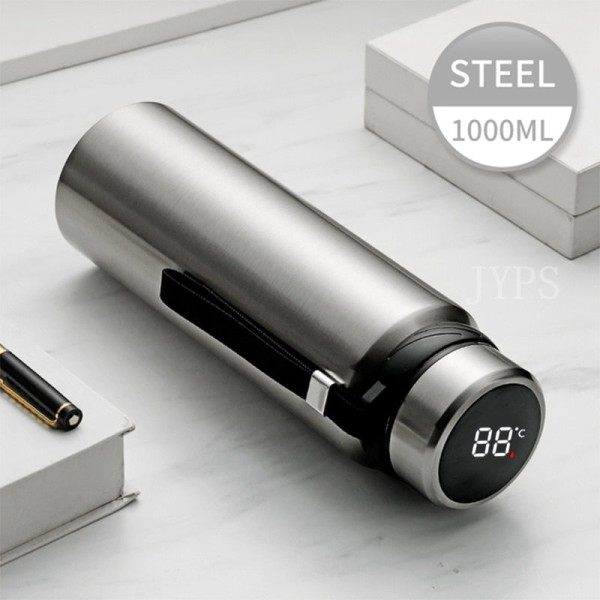 1000ml Smart Termosflaske Holder Kold og Varmt Vand Temperaturvisning Intelligent Termos til Vand Te Kaffe Vakuumflasker - 1000ML Black