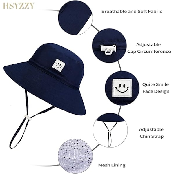 Solhatt Smiley Toddler UPF 50+ Solbeskyttelse bøttehatt Vakker strandhatt for 0-8 måneder Jenter Gutter Justerbar hatt