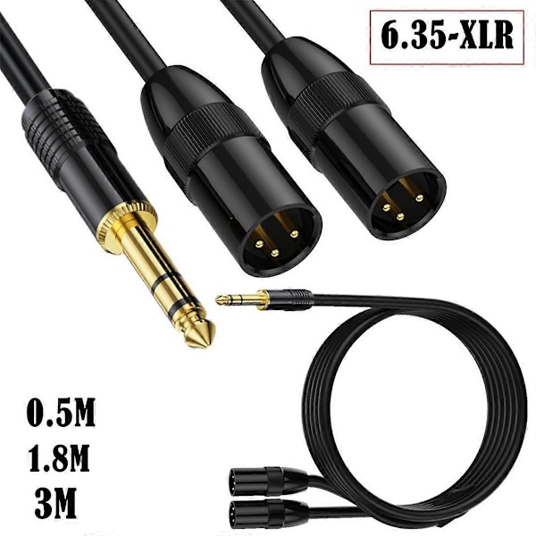 6,35 mm TRS Han-stik til 2 Dobbelt XLR Han Mikrofon Stereo Ubalanceret Lydkonverter Adapter Y-Split Kabelledning-C