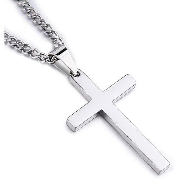 Korshänge för män och kvinnor, 316L rostfritt stål korshänge halsband med kedja-55+5CM | Silver/Guld/Svart korskedja Silver