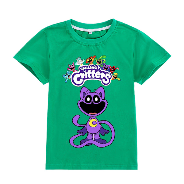 Smiling Critters T-shirt för barn Sommar Bomullstopp Tee (svart)(120cm lång)