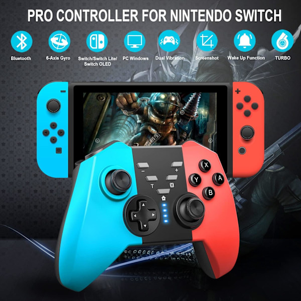 Trådlös Switch-kontroller för Nintendo Switch/Switch Lite/Switch OLED/PC-fönster spel, Bluetooth-kontroller Gamepad med väckning, Gyro-axel, Turbo,