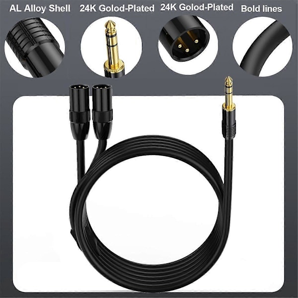 6,35 mm TRS Han-stik til 2 Dobbelt XLR Han Mikrofon Stereo Ubalanceret Lydkonverter Adapter Y-Split Kabelledning-C