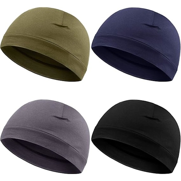 4 Pieces Men Skull Caps Soft Cotton Beanie Sleep Hats Stretchy Helmet Liner Multifunctional Headwear for Men Women