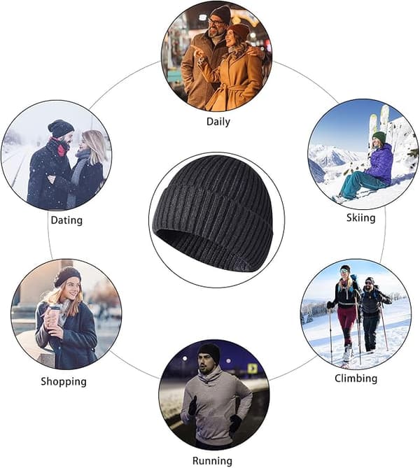 Vintermössa, unisex stretchig mjuk mudd skalle mössa, termisk randig rulla upp kanten vintermössa