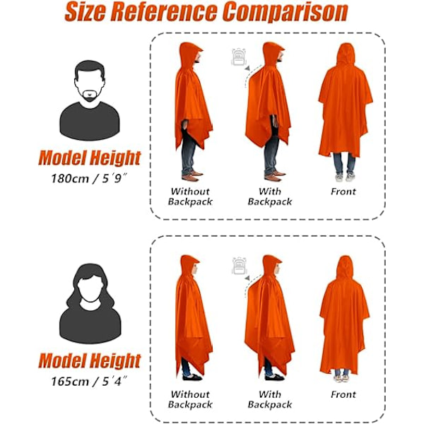 Vattentät Poncho Vuxen, Återanvändbar Regnponcho Vuxen Vattentät Poncho Vattentät Vuxen Lätt Vattentät Regnrock för Utomhus Vandring Camping Orange