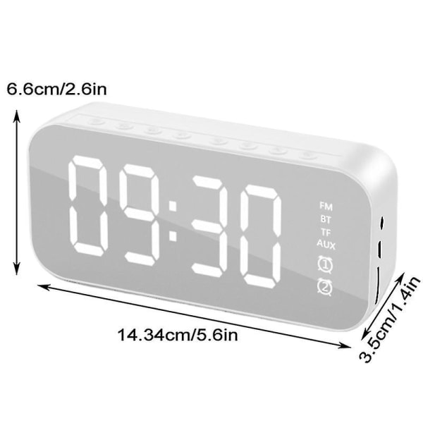 Multifunktionell stereo Bluetooth-kompatibel högtalare med väckarklocka tidsvisning Fm-radio för hemmet vit White