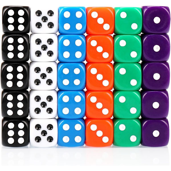 30 Noppaa 6 Sivua 16mm 6 Väriä Piste Noppasetti Noppapeleille