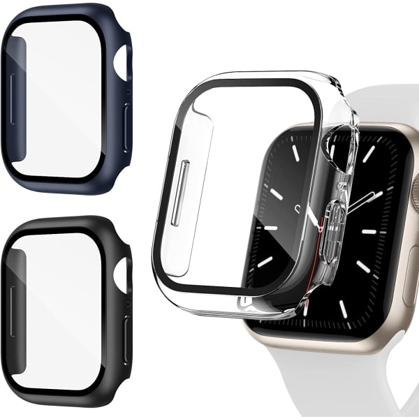 3-pak kompatibel med Apple Watch Series 8/10 skjermbeskytter svart+klar+blå 41mm