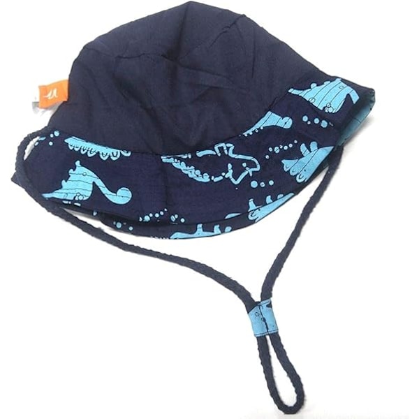 Solhatt for barn, babygutter, dinosaur, myk, 100% bomull, sommerstrand, bøttehatt med justerbar hakerem, tegneserie dino-hatter