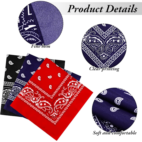 3-pakks flerbruks bandana paisley-trykk cowboy pannebånd skjerf unisex hodeplagg