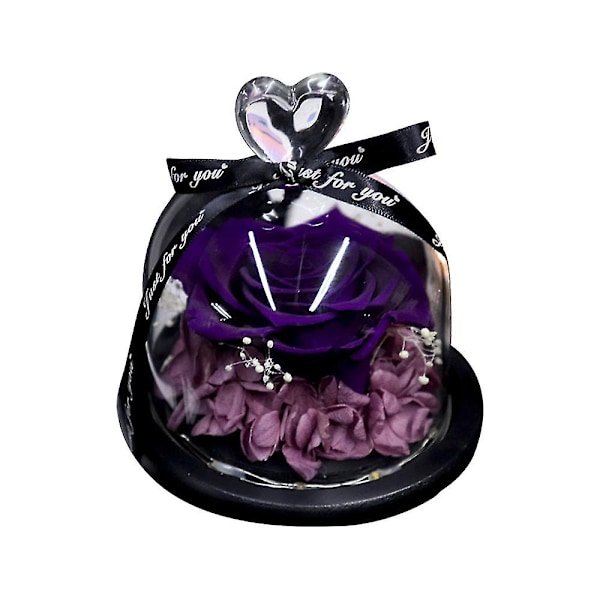 Evig bevart ekte rose i glasskuppelgave, hjertedesign til Valentinsdag, jul, bursdag - purple