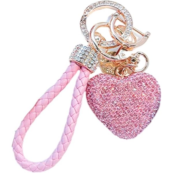 Hjerte nøglering Håndtaske Charms Tilbehør Rhinestone Hjerteform Hjerte Bilnøglekæde Ring Gave til Kvinder Piger Pink