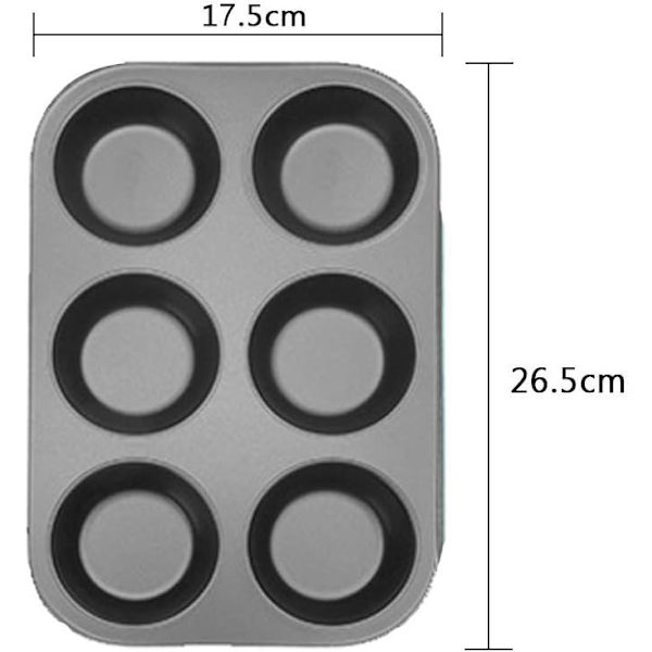 6 Kopper Muffinbakke - Non-stick BPA Fri & Opvaskemaskine Sikker Cupcake Pan Sort