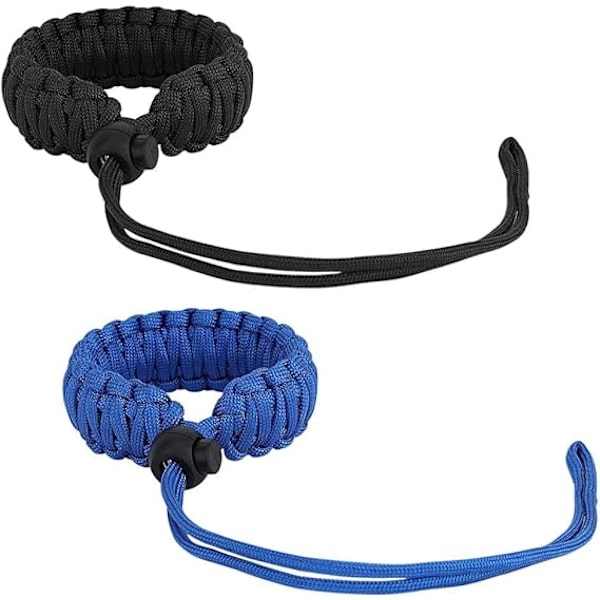 Universell flätad rem för videokamera (2-pack) – Justerbar Paracord bekväm utomhusaktivitet fläkt överlevnad och äventyrsarmband One Size Black & Blue