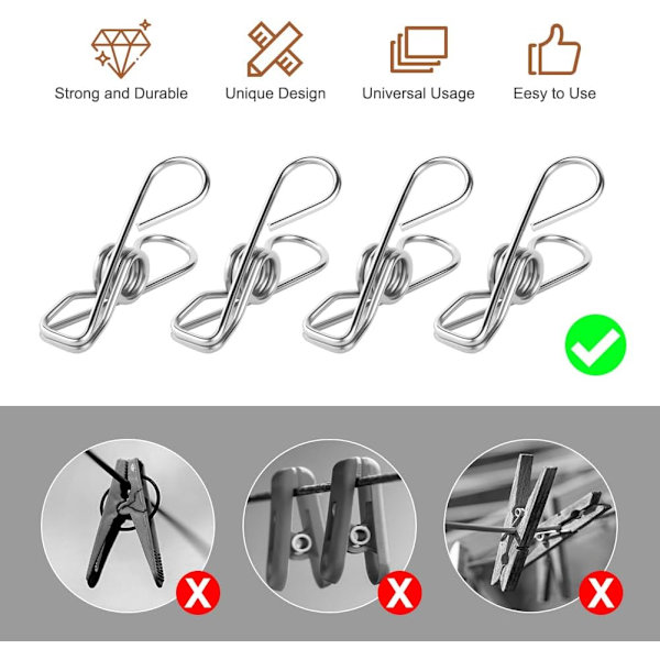 Tøj Klemmer Chip Clips, 100 Stk Rustfrit Stål Klemme Pin, 4,5CM Stærk-Greb Metal Tøj Klemmer til Vaskelinje, Køkken