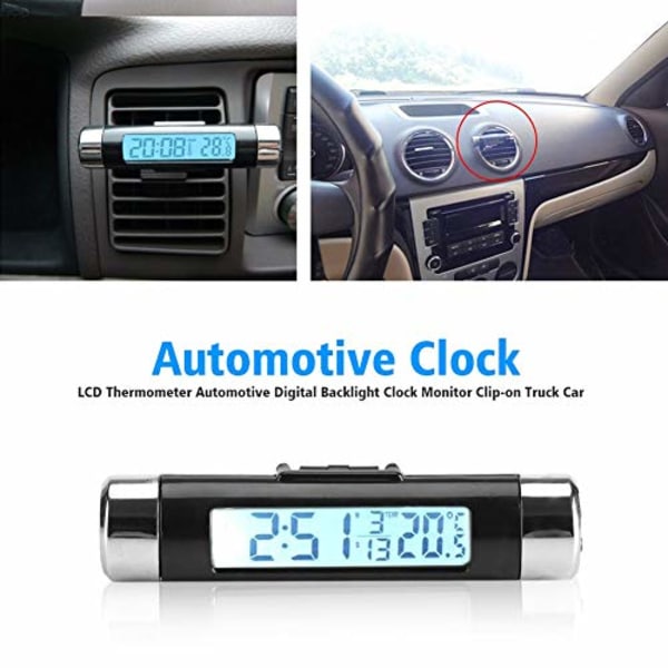 Biltemperaturklocka Clip-on Biltermometer Auto Instrumentpanel Digitala Klockor Fordon Temperaturmätare med Bakgrundsbelysning