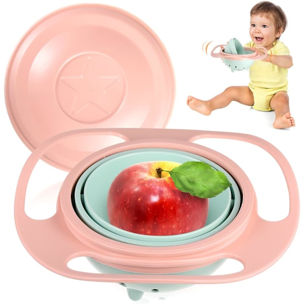 Gyro Bowl Anti Spill Bowl Smooth 360 Degrees Dining Entertaining, Bowl Sets,Toddler Bowls, Non Spill Feeding Toddler, 360 Rotation Gyroscopic Bowl Light Pink