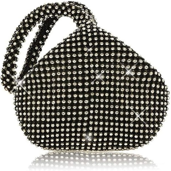 Fashion Women Evening Clutches Sparkly Mini Handbag Glitter Crystal Diamante Pouch Shaped Wrist Hand Bag Purse Bag(Black)