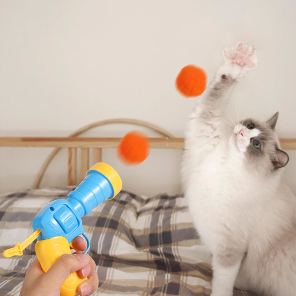 Interaktiva kattleksaker, kattleksaksskytt med 100 st mjuka pompombollar för katter, roliga kattleksaker för inomhuskatter, kattungeleksaker för träning, lek, husdjurstillbehör