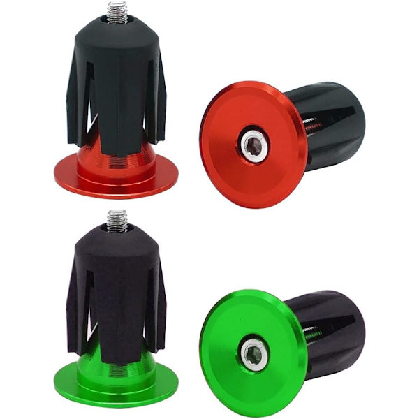 2 Par Styrbarende Plugger for Sykkel, Aluminium Sykkel Bar End Caps, for Landeveissykkel, MTB, BMX (Rød + Grønn)