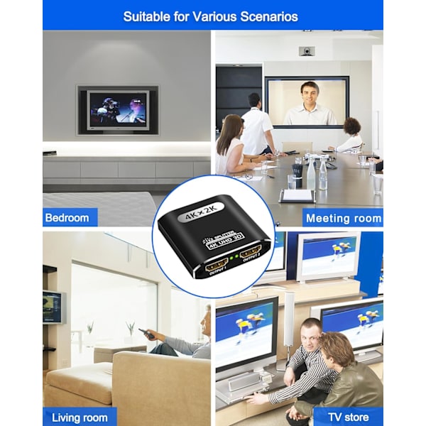 HDMI-splitter 1 in 2 ut, 4K HDMI-splitter för dubbla skärmar Stöder 3D Full HD 1080P Aluminium HDMI-splitter Dubbelskärms HDMI-adapter