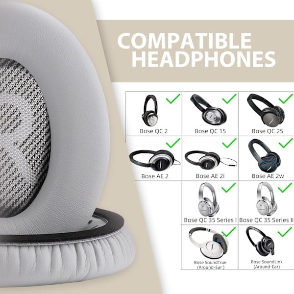 Korvanapit Bose QC25/QC35 II/QC35/QC15/AE2 AE2i AE2w kuulokkeille, Bose Quietcomfort 35/Quiet Comfort 25/SoundTrue ja SoundLink (AroundEar) Grey