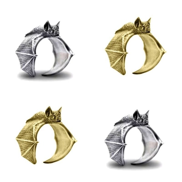 Justerbara Vintage Batringar, Halloween Svart Batring Man, Gotisk Halloween Smycke Ring, Personlig Vintage Djur Öppen Ring gold