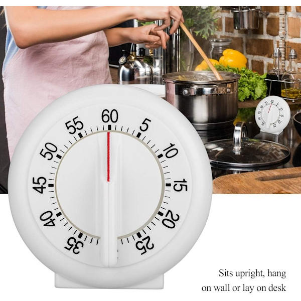 Kjøkken Timer, Mekanisk Timer 60 Minutter Nedtelling Alarm Påminnelse Hvit Rund Form Timer Kjøkken Matlaging Ring
