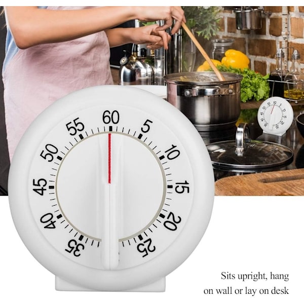 Kök Timer, Mekanisk Timer 60 Minuters Nedräkning Alarm Påminnelse Vit Rund Form Timer Kök Matlagning Ring