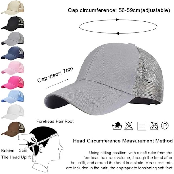 Baseballkeps för män och kvinnor, sommar, andningsbar, ihålig, öppen mesh, unisex, hästsvans, sport, lastbilskepsor, justerbara utomhushattar, grå